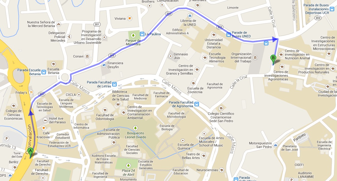 Mapa con la ruta de acceso al Centro de Investigaciones Agronómicas